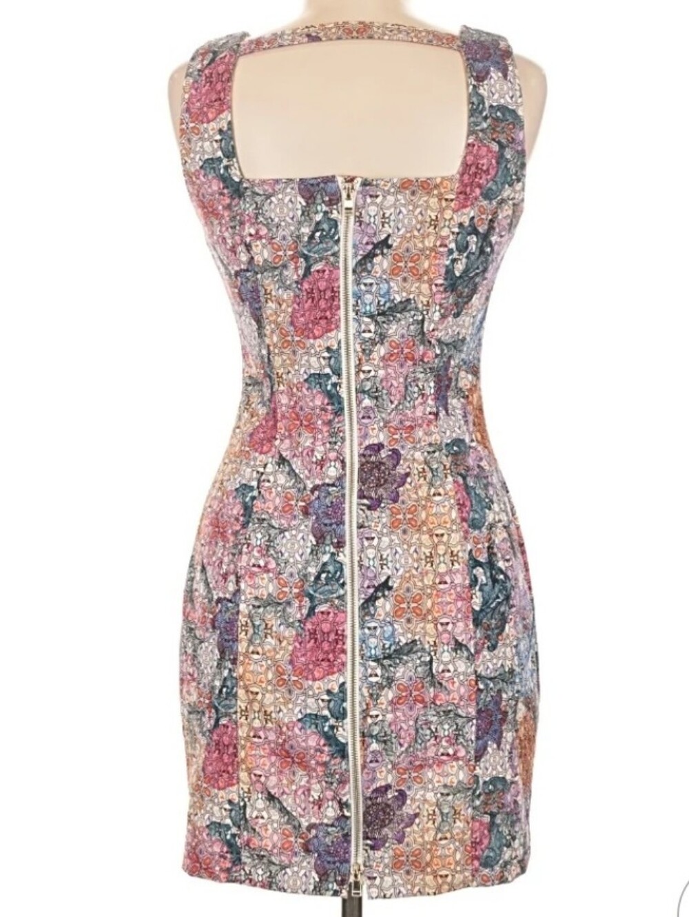 ​H&M Floral Tapestry Jacquard Mini Dress Full Zip Back Cutout Size 6